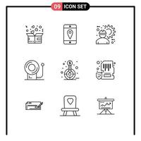 Pictogram Set of 9 Simple Outlines of financial equipment architect education gear Editable Vector Design Elements