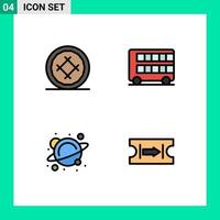 Pack of 4 Modern Filledline Flat Colors Signs and Symbols for Web Print Media such as bakery transport food decker school Editable Vector Design Elements