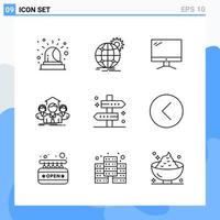 iconos de estilo moderno de 9 líneas delinean símbolos para uso general signo de icono de línea creativa aislado sobre fondo blanco paquete de 9 iconos vector