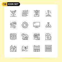 Set of 16 Modern UI Icons Symbols Signs for taxi call switch time joystick hours Editable Vector Design Elements