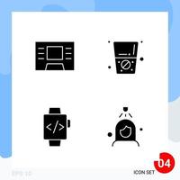 Modern Pack of 4 Icons Solid Glyph Symbols isolated on White Backgound for Website designing vector