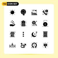 Universal Icon Symbols Group of 16 Modern Solid Glyphs of music fist electric news phone Editable Vector Design Elements