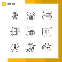 9 conjunto de iconos estilo de línea paquete de iconos símbolos de esquema aislados en fondo blanco para el diseño de sitios web receptivos vector