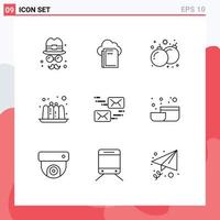 Mobile Interface Outline Set of 9 Pictograms of marketing email bomb jelly cake Editable Vector Design Elements