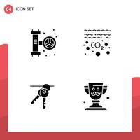 Modern Set of 4 Solid Glyphs and symbols such as mechanical key system pollution keys Editable Vector Design Elements