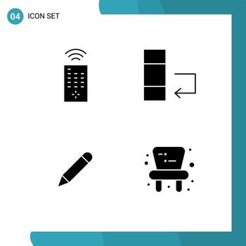 Set of 4 Vector Solid Glyphs on Grid for control write change pencil chair Editable Vector Design Elements