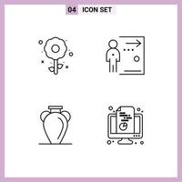 Line Pack of 4 Universal Symbols of flower culture holiday fired history Editable Vector Design Elements