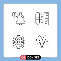 4 Universal Line Signs Symbols of alarm gears drafting ruler easter Editable Vector Design Elements