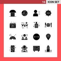 16 Icon Pack Solid Style Glyph Symbols on White Background Simple Signs for general designing vector