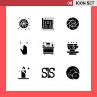 Pack of 9 Modern Solid Glyphs Signs and Symbols for Web Print Media such as zoom out left magazine gesture shutter Editable Vector Design Elements