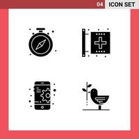 Modern Set of 4 Solid Glyphs Pictograph of pause configuration time fitness mobile Editable Vector Design Elements