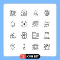 16 Universal Outline Signs Symbols of bell tourist time luggage baggage Editable Vector Design Elements