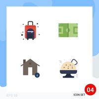 Universal Icon Symbols Group of 4 Modern Flat Icons of bag buildings travel bag game fire Editable Vector Design Elements