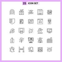 Mobile Interface Line Set of 25 Pictograms of file save greeting floppy web Editable Vector Design Elements