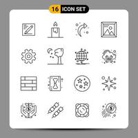 16 Black Icon Pack Outline Symbols Signs for Responsive designs on white background 16 Icons Set vector