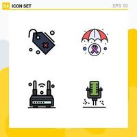 4 User Interface Filledline Flat Color Pack of modern Signs and Symbols of medical router sign medical wifi Editable Vector Design Elements