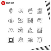 Universal Icon Symbols Group of 16 Modern Outlines of game pad game study controller chart Editable Vector Design Elements