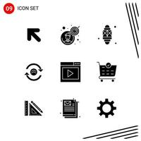 Collection of 9 Vector Icons in solid style Pixle Perfect Glyph Symbols for Web and Mobile Solid Icon Signs on White Background 9 Icons