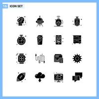 Universal Icon Symbols Group of 16 Modern Solid Glyphs of compass gas rocket cylinder service Editable Vector Design Elements