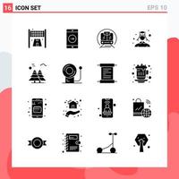 Collection of 16 Vector Icons in solid style Modern Glyph Symbols for Web and Mobile Solid Icon Sign Isolated on White Background 16 Icons