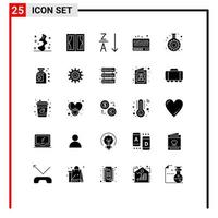 Group of 25 Modern Solid Glyphs Set for gear cog house sound mixer Editable Vector Design Elements