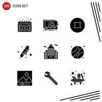 Collection of 9 Vector Icons in solid style Pixle Perfect Glyph Symbols for Web and Mobile Solid Icon Signs on White Background 9 Icons