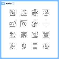 Outline Pack of 16 Universal Symbols of computer search wand job user Editable Vector Design Elements