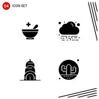 Collection of 4 Vector Icons in solid style Pixle Perfect Glyph Symbols for Web and Mobile Solid Icon Signs on White Background 4 Icons