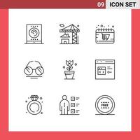 Editable Vector Line Pack of 9 Simple Outlines of decoration view calendar eye shop Editable Vector Design Elements