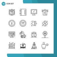 Vector Pack of 16 Outline Symbols Line Style Icon Set on White Background for Web and Mobile