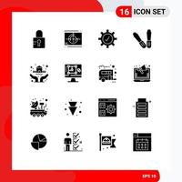 Pack of 16 creative Solid Glyphs of computer house protection hands tools Editable Vector Design Elements