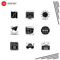 Collection of 9 Vector Icons in solid style Pixle Perfect Glyph Symbols for Web and Mobile Solid Icon Signs on White Background 9 Icons