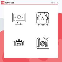 Stock Vector Icon Pack of 4 Line Signs and Symbols for computer building wedding crowd construction Editable Vector Design Elements