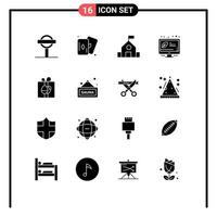 Pack of 16 Modern Solid Glyphs Signs and Symbols for Web Print Media such as birthday gift learn energy ecology Editable Vector Design Elements