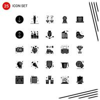 User Interface Pack of 25 Basic Solid Glyphs of video multimedia drop hotel webcam Editable Vector Design Elements