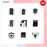 Set of 9 Vector Solid Glyphs on Grid for clean mobile analytics development app Editable Vector Design Elements