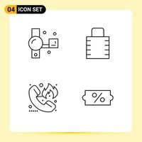 Modern Set of 4 Filledline Flat Colors and symbols such as camcorder call recording lock pad fire Editable Vector Design Elements