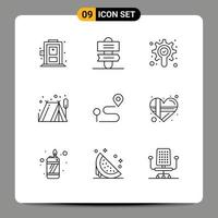 Group of 9 Outlines Signs and Symbols for gift pin check navigation location Editable Vector Design Elements