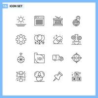 16 Universal Outlines Set for Web and Mobile Applications gear world drum map global Editable Vector Design Elements