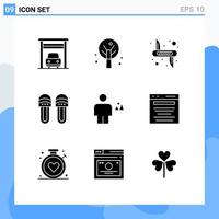 Group of 9 Solid Glyphs Signs and Symbols for country avatar weapon slipper comfortable Editable Vector Design Elements