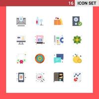 Mobile Interface Flat Color Set of 16 Pictograms of job hardware gift gadget computers Editable Pack of Creative Vector Design Elements