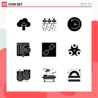 Collection of 9 Vector Icons in solid style Modern Glyph Symbols for Web and Mobile Solid Icon Sign Isolated on White Background 9 Icons