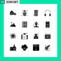 Pictogram Set of 16 Simple Solid Glyphs of camping music app headset audio Editable Vector Design Elements