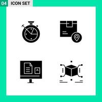 Pack of 4 Solid Style Icon Set Glyph Symbols for print Creative Signs Isolated on White Background 4 Icon Set vector