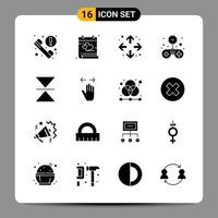 16 símbolos de glifo de paquete de iconos negros signos para diseños receptivos sobre fondo blanco 16 iconos establecidos vector
