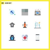 Editable Vector Line Pack of 9 Simple Flat Colors of king game creative chess tweet Editable Vector Design Elements