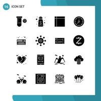 Group of 16 Modern Solid Glyphs Set for synthesizer analog home watch time Editable Vector Design Elements