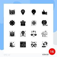Group of 16 Solid Glyphs Signs and Symbols for yes thumbs bulb hand finger Editable Vector Design Elements
