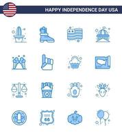 feliz día de la independencia 16 paquete de iconos de blues para web e impresión crema helado bandera punto de referencia blanco elementos de diseño de vector de día de estados unidos editables