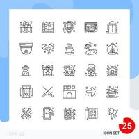 Modern Pack of 25 Icons Line Outline Symbols isolated on White Backgound for Website designing vector